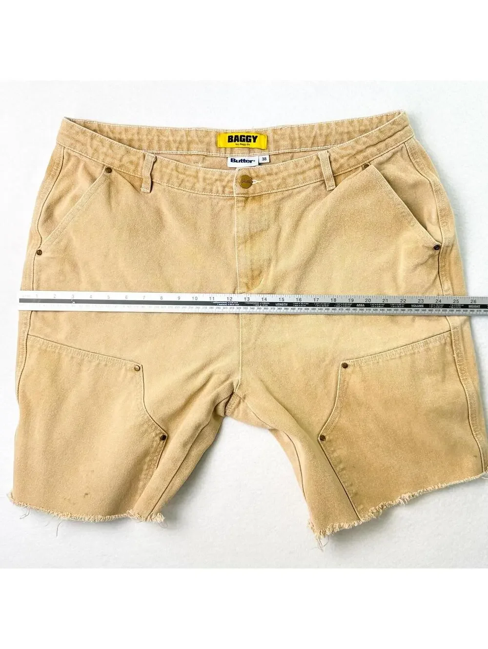 Butter‎ Goods Baggy Denim Shorts Skatewear Carpenter Raw Hem Tan Mens 38